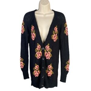 Vintage Y2k Cardigan Medium Floral Knit Indie Whimsigoth Boho Chic Fairy‎ Grunge